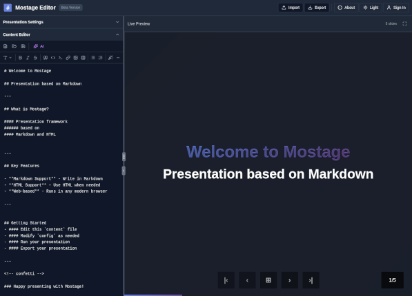 Mostage Online Editor Screenshot